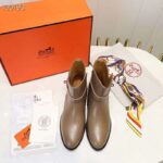 Hermes Women Neo Ankle Boot Calfskin with Iconic Buckle-Brown - Image 8