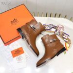 Hermes Women Neo Ankle Boot Calfskin with Iconic Buckle-Chocolate - Image 2