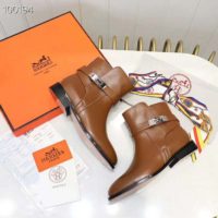 Hermes Women Neo Ankle Boot Calfskin with Iconic Buckle-Chocolate