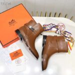 Hermes Women Neo Ankle Boot Calfskin with Iconic Buckle-Chocolate - Image 4