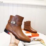 Hermes Women Neo Ankle Boot Calfskin with Iconic Buckle-Chocolate - Image 9