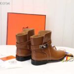 Hermes Women Neo Ankle Boot Calfskin with Iconic Buckle-Chocolate - Image 3