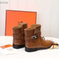 Hermes Women Neo Ankle Boot Calfskin with Iconic Buckle-Chocolate