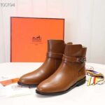 Hermes Women Neo Ankle Boot Calfskin with Iconic Buckle-Chocolate - Image 5