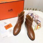 Hermes Women Neo Ankle Boot Calfskin with Iconic Buckle-Chocolate - Image 6