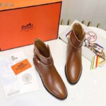 Hermes Women Neo Ankle Boot Calfskin with Iconic Buckle-Chocolate - Image 8