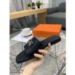 Hermes Women Villa Sandal Calfskin with Detailed Openwork Hardware-Black - Image 7