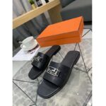 Hermes Women Villa Sandal Calfskin with Detailed Openwork Hardware-Black - Image 4