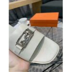 Hermes Women Villa Sandal Calfskin with Detailed Openwork Hardware-White - Image 10