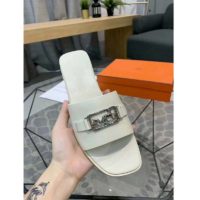 Hermes Women Villa Sandal Calfskin with Detailed Openwork Hardware-White