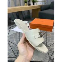 Hermes Women Villa Sandal Calfskin with Detailed Openwork Hardware-White