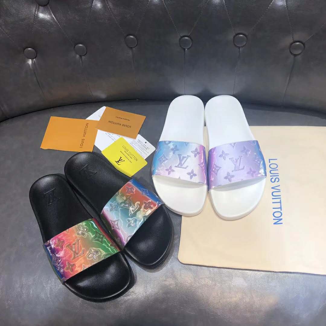 Louis Vuitton Multicolor Iridescent Monogram Rubber Waterfront Slides Size  43 Louis Vuitton