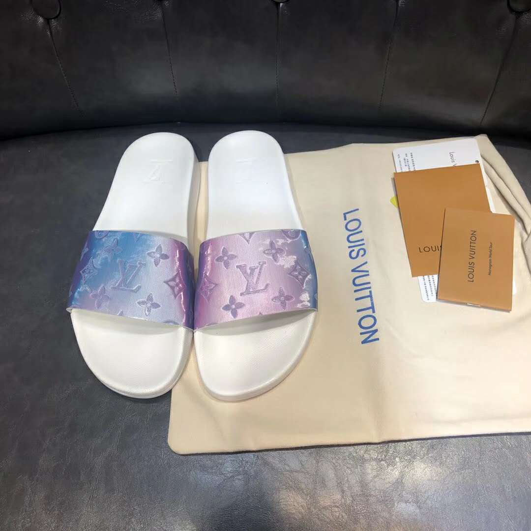 LOUIS VUITTON Iridescent Rubber Monogram Mens Waterfront Mules