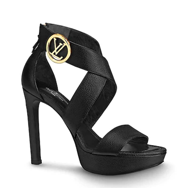 Louis Vuitton Women Podium Platform Sandal Black Calf Leather Glazed 11.5  cm Heel - LULUX