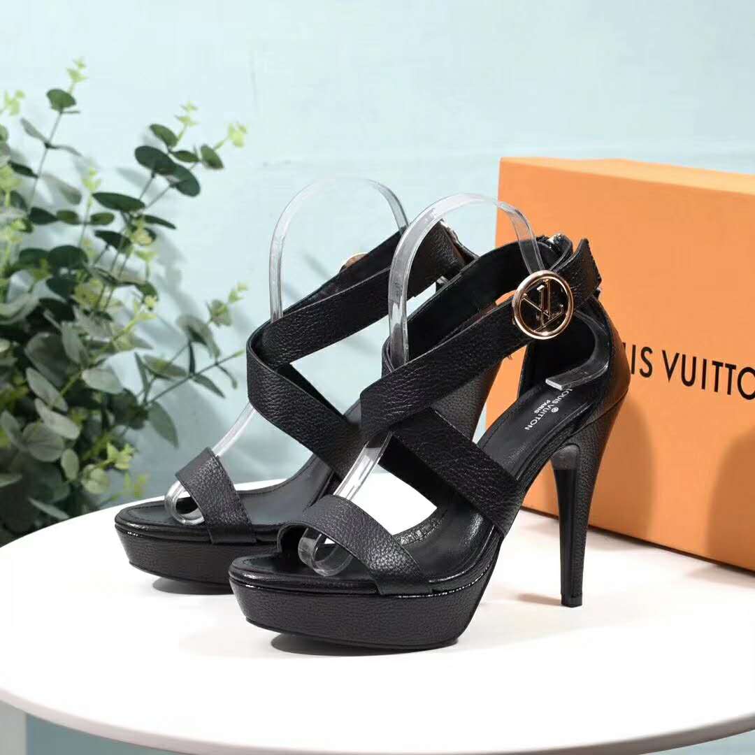 Louis Vuitton Black Leather Horizon Platform Sandals Size 37