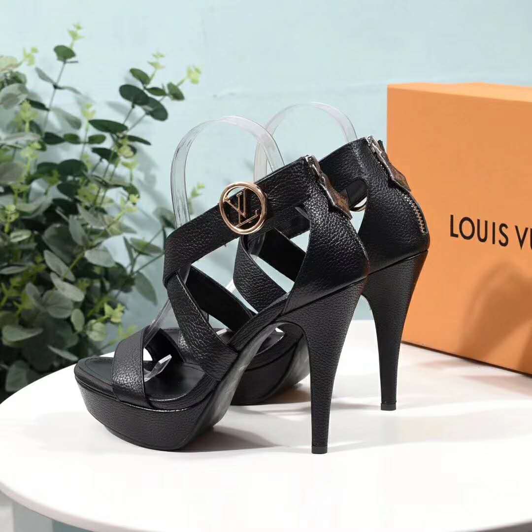 Louis Vuitton Women Podium Platform Sandal Black Calf Leather Glazed 11.5  cm Heel - LULUX