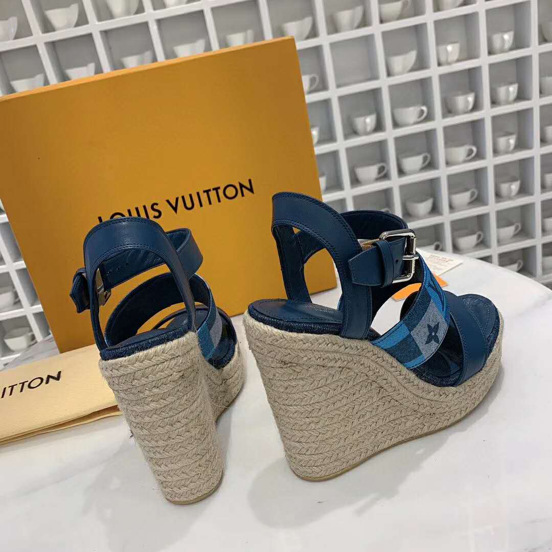 louis vuitton denim wedge sandals