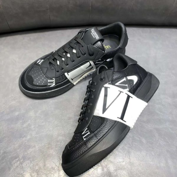 Valentino Unisex Calfskin VL7N Sneaker Bands Rubber-Effect VLTN Logo-Black (4)