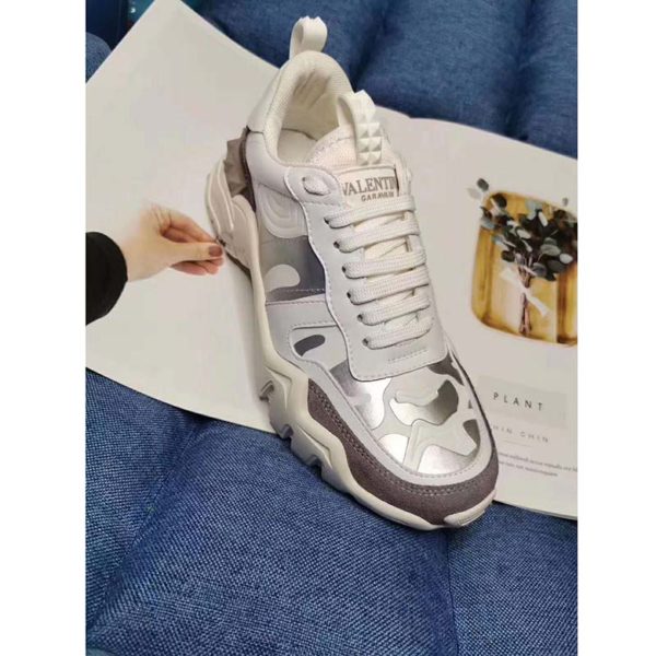Valentino Unisex Camouflage Rockrunner Plus Fabric Sneaker Raised Details-Silver (2)