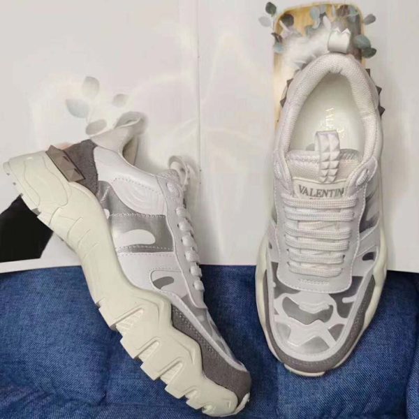 Valentino Unisex Camouflage Rockrunner Plus Fabric Sneaker Raised Details-Silver (4)