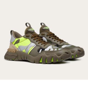 Valentino Unisex Camouflage Rockrunner Plus Sneaker Raised Details-Lime