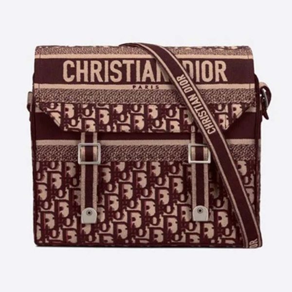 Dior Unisex Diorcamp Bag Burgundy Dior Oblique Embroidery