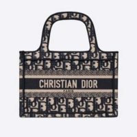 Dior Women Mini Dior Book Tote Blue Dior Oblique Embroidery