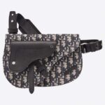 Borsa Dior Saddle unisex beige e nera in jacquard Dior Oblique