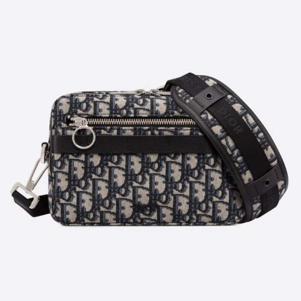 Dior Unisex Safari Messenger Bag Grained Black Calfskin Dior Oblique ...