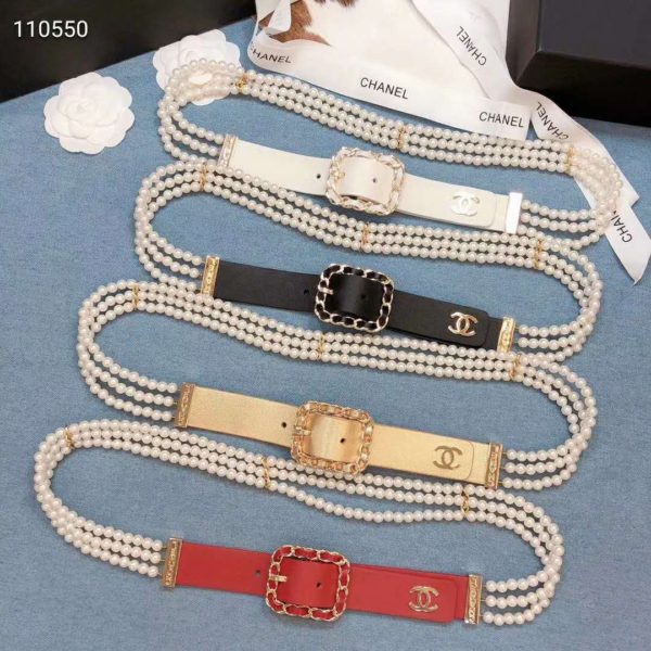 Chanel Women Calfskin Glass Pearls & Gold-Tone Metal Black Belt (4)