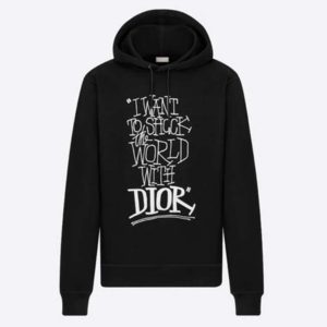 Dior Men Dior And Shawn Oversized Hooded Sweatshirt Black Cotton Fleece