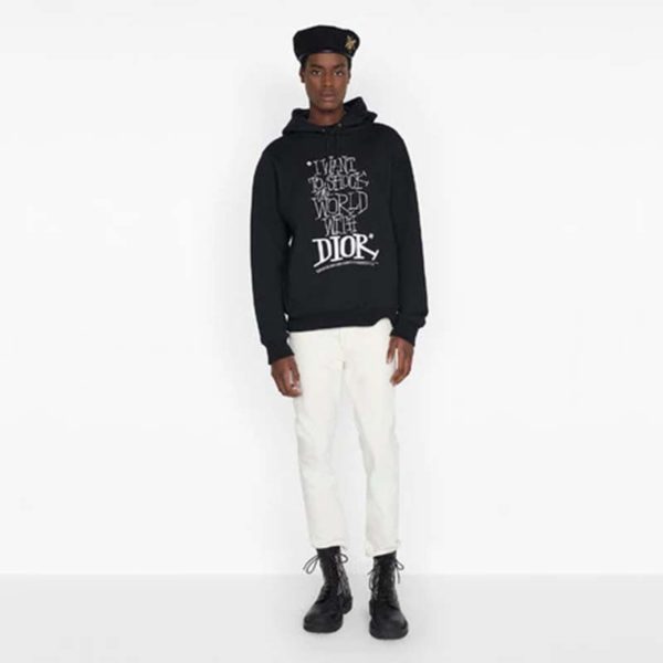 Dior Men Dior And Shawn Oversized Hooded Sweatshirt Black Cotton Fleece (6)
