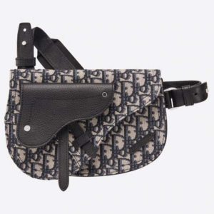 Dior Men Saddle Pouch Beige and Black Dior Oblique Jacquard