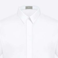 Dior Men Short Sleeve Shirt White Cotton Poplin Black Dior Bee Embroidery