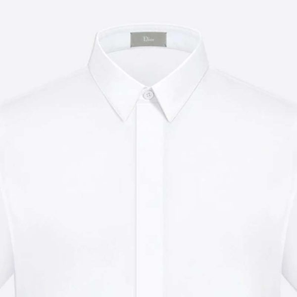 Dior Men Short Sleeve Shirt White Cotton Poplin Black Dior Bee Embroidery (1)