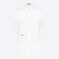 Dior Men Short Sleeve Shirt White Cotton Poplin Black Dior Bee Embroidery