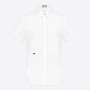 Dior Men Short Sleeve Shirt White Cotton Poplin Black Dior Bee Embroidery