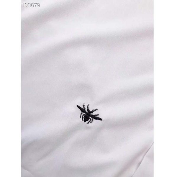 Dior Men Short Sleeve Shirt White Cotton Poplin Black Dior Bee Embroidery (6)