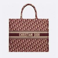 Dior Unisex Dior Book Tote Maroon Dior Oblique Embroidered Velvet