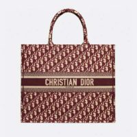 Dior Unisex Dior Book Tote Maroon Dior Oblique Embroidered Velvet