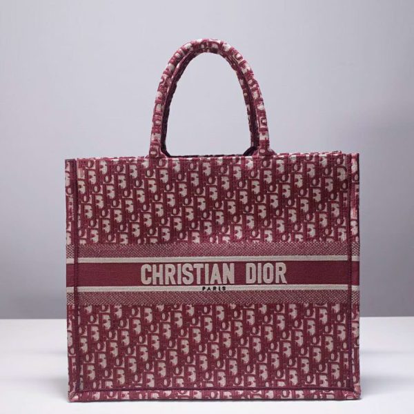 Dior Unisex Dior Book Tote Maroon Dior Oblique Embroidered Velvet (2)