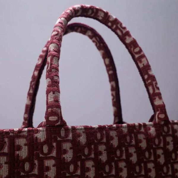 Dior Unisex Dior Book Tote Maroon Dior Oblique Embroidered Velvet (5)