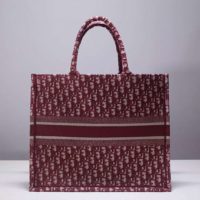 Dior Unisex Dior Book Tote Maroon Dior Oblique Embroidered Velvet