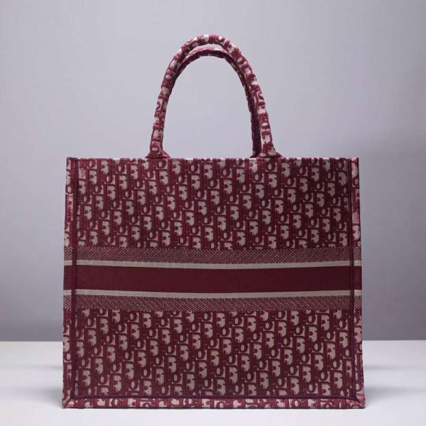 Dior Unisex Dior Book Tote Maroon Dior Oblique Embroidered Velvet (6)