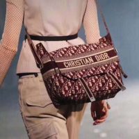 Dior Unisex Diorcamp Bag Burgundy Dior Oblique Embroidery