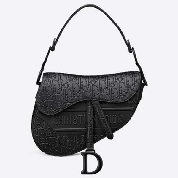 Dior Unisex Saddle Bag Black Dior Oblique Embossed Calfskin ‘CD’