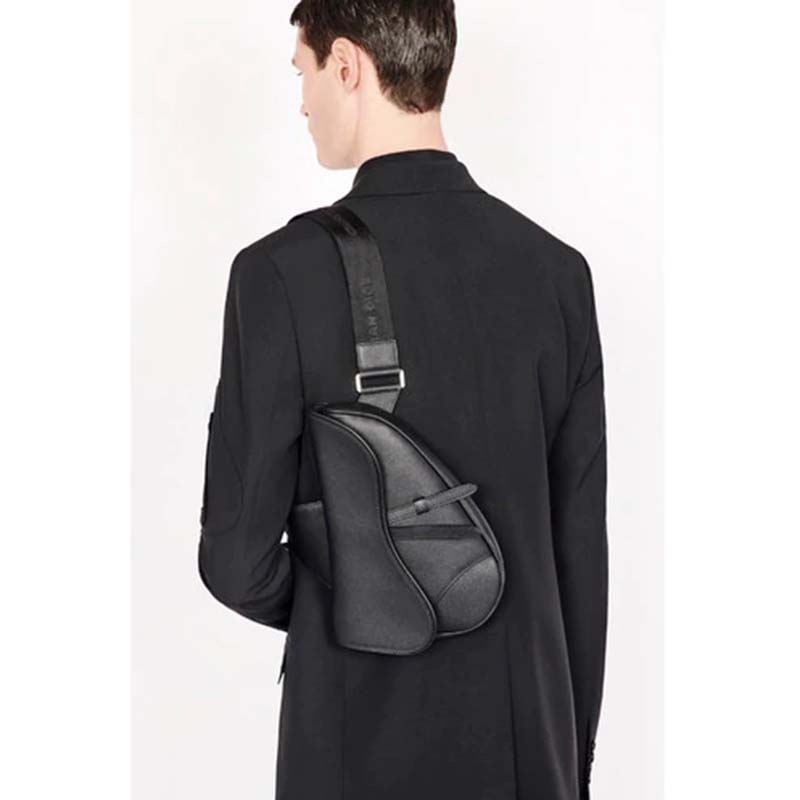 Dior Unisex Saddle Bag Black Grained Calfskin Christian Dior CD Buckle ...