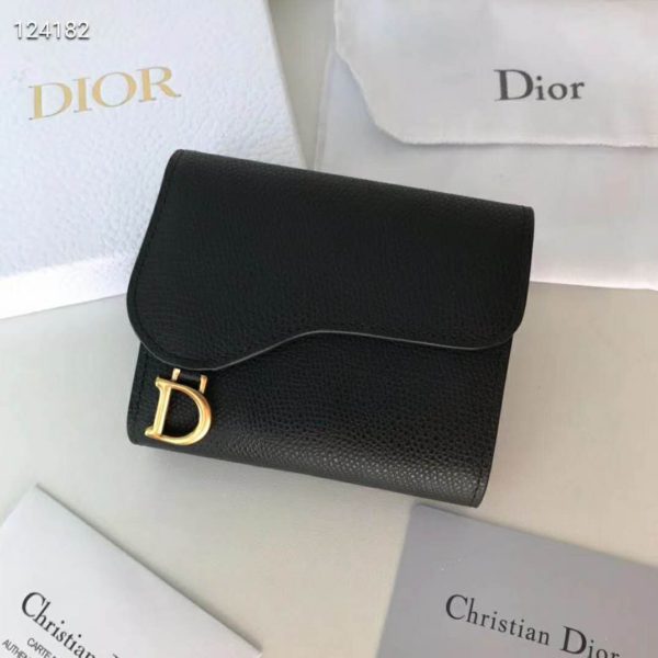 Dior Unisex Saddle Flap Card Holder Black Goatskin ‘D’ Accent (2)