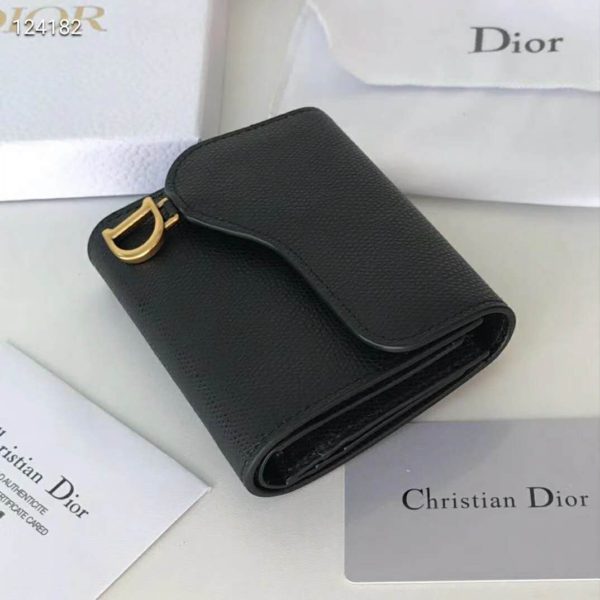 Dior Unisex Saddle Flap Card Holder Black Goatskin ‘D’ Accent (4)