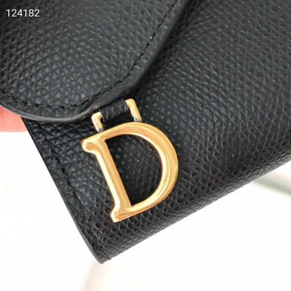 Dior Unisex Saddle Flap Card Holder Black Goatskin ‘D’ Accent (5)